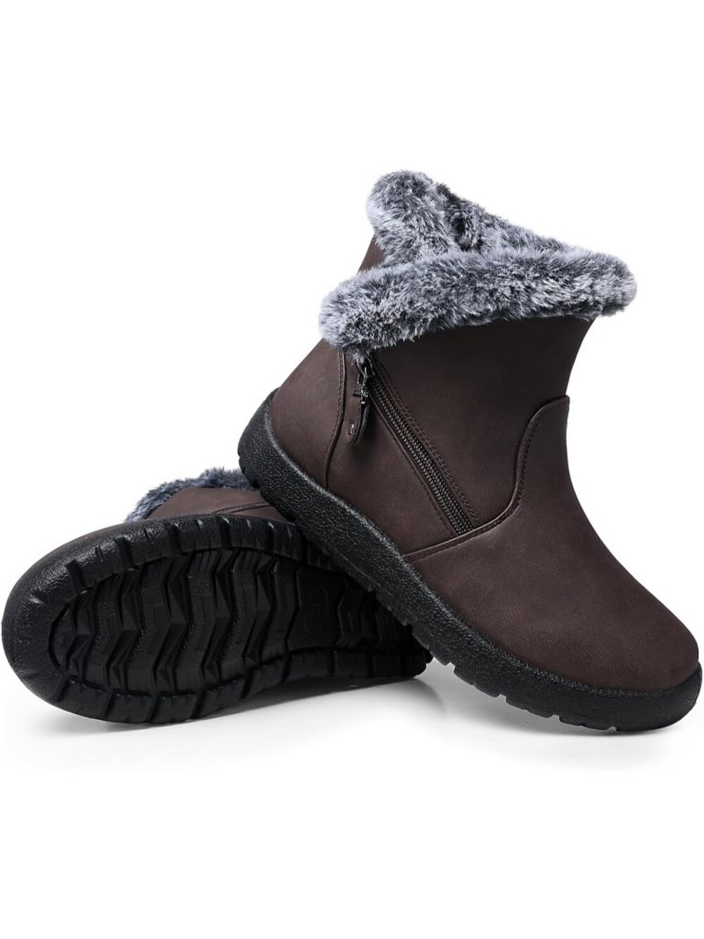 Women's Brown Winter Snow Boots Waterproof Ankle Warm Fur Lined Boots Non-Slip